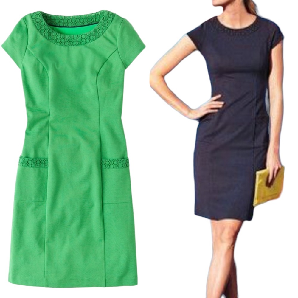 Boden Broderie Ponte Dress in Kelly Green Size 4 Regular Cotton Blend Cap Sleeve